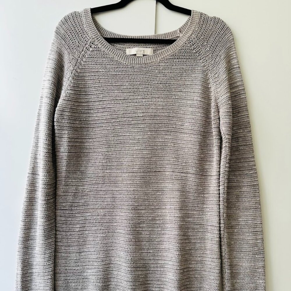 Loft Ann Taylor Women 100%Cotton Long Sleeve Pullover Sweater Gray Sz M Classic